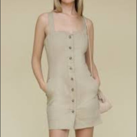Avec Les Filles | Khaki Button-Front Mini Dress With Utility-Inspired Details - Picture 2 of 16